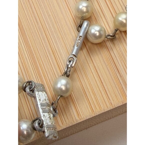 Signed JAPAN Double Strand Faux Pearl Necklace With Rhinestone Clasp - 20" Elega - Picture 8 of 12